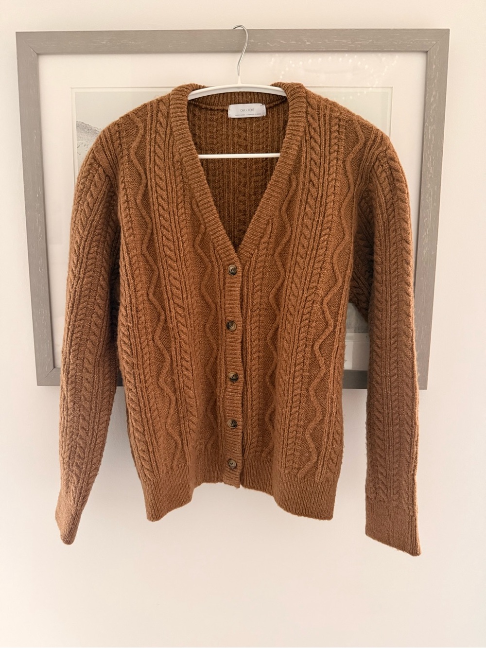 Oak + Fort Women's Cable Knit Button-Front Cardigan Sweater - Brown